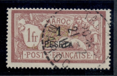 French Morocco 1902-10 Merson 1p on 1f claret & olive-green
