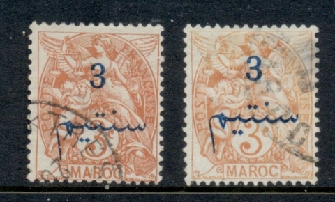 French Morocco 1911-17 Blanc 3c on 3c orange