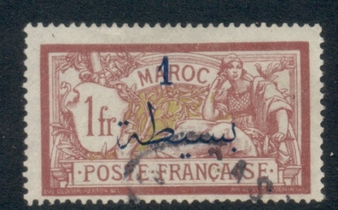 French Morocco 1911-17 Merson 1p on 1f claret & olive green