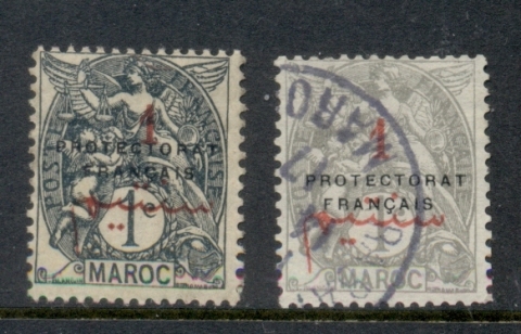 French Morocco 1914-21 Blanc 1c on 1c grey Surch, Opt Protectorat Francais