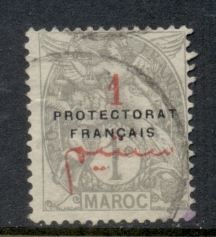 French Morocco 1914-21 Blanc 1c on 1c grey Surch, Opt Protectorat Francais