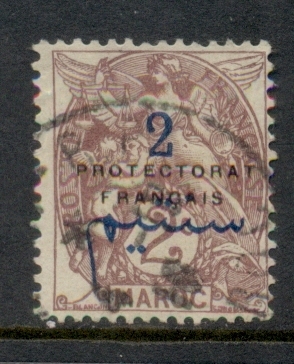 French Morocco 1914-21 Blanc 2c on 2c violet brown Surch, Opt Protectorat Francais