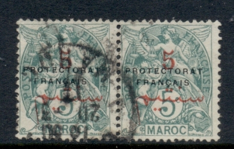 French Morocco 1914-21 Blanc 5c on 5c green Surch, Opt Protectorat Francais