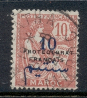 French Morocco 1914-21 Mouchon 10c on 10c rose Surch, Opt Protectorat Francais