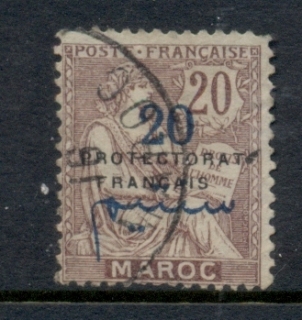 French Morocco 1914-21 Mouchon 20c on 20c brown-violet Surch, Opt Protectorat Francais