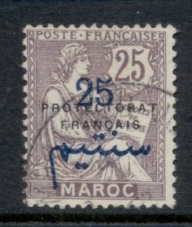 French Morocco 1914-21 Mouchon 25c on 25c violet Surch, Opt Protectorat Francais