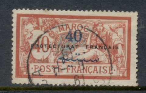 French Morocco 1914-21 Merson 40c on 40c red & pale blue Surch, Opt Protectorat Francais