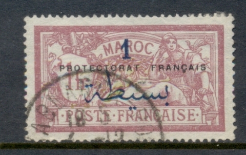 French Morocco 1914-21 Merson 1p on 1f claret & olive green Surch, Opt Protectorat Francais