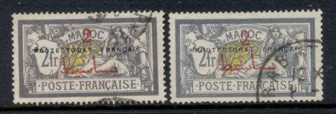 French Morocco 1914-21 Merson 2p on 2f grey-violet & yellow Surch, Opt Protectorat Francais