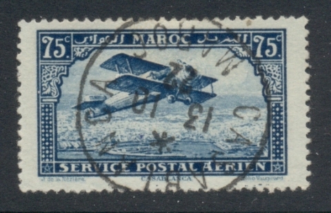 French Morocco 1922-27 Airmail Plane 75c deep blue