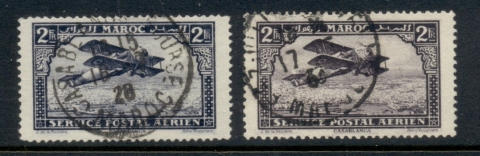 French Morocco 1922-27 Airmail Plane 2fr 2xshades