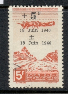 French Morocco 1946 Air mail Plane over Oasis Free French, Surch