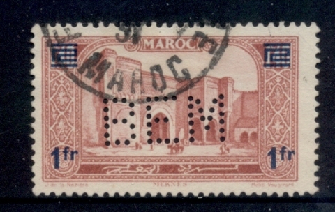 French Morocco 1931 Pictorials Surch 1f on 1.40f Perfin BEM