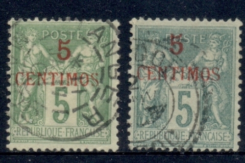 French Morocco 1891-1900 Peace & Commerce 5c 2xshades, green & yellow-green TyII