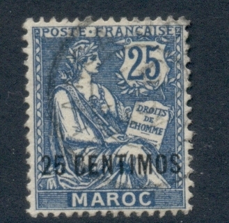 French Morocco 1902-10 Mouchon 25c on 25c blue
