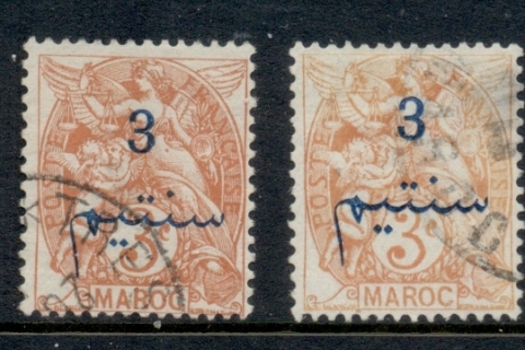 French Morocco 1911-17 Blanc 3c on 3c orange