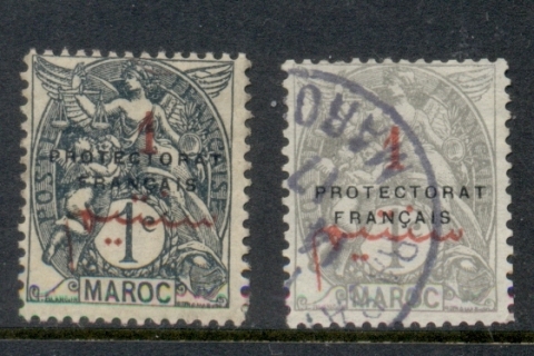 French Morocco 1914-21 Blanc 1c on 1c grey Surch, Opt Protectorat Francais