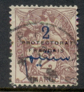 French Morocco 1914-21 Blanc 2c on 2c violet brown Surch, Opt Protectorat Francais