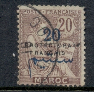 French Morocco 1914-21 Mouchon 20c on 20c brown-violet Surch, Opt Protectorat Francais