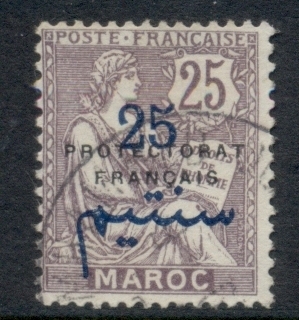 French Morocco 1914-21 Mouchon 25c on 25c violet Surch, Opt Protectorat Francais