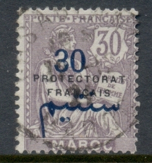 French Morocco 1914-21 Mouchon 30c on 30c violet Surch, Opt Protectorat Francais