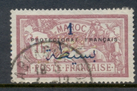 French Morocco 1914-21 Merson 1p on 1f claret & olive green Surch, Opt Protectorat Francais
