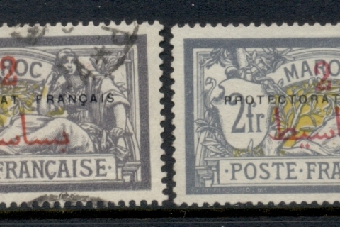French Morocco 1914-21 Merson 2p on 2f grey-violet & yellow Surch, Opt Protectorat Francais