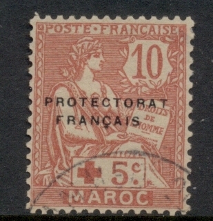 French Morocco 1915 Mouchon 10c Surch +5c, Opt Protectorat Francais, Red Cross