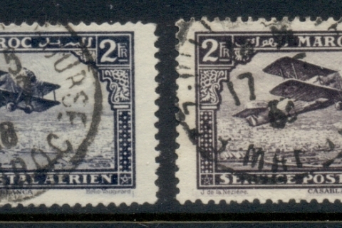 French Morocco 1922-27 Airmail Plane 2fr 2xshades