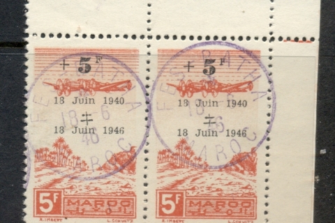 French Morocco 1946 Air mail Plane over Oasis Free French, Surch pr
