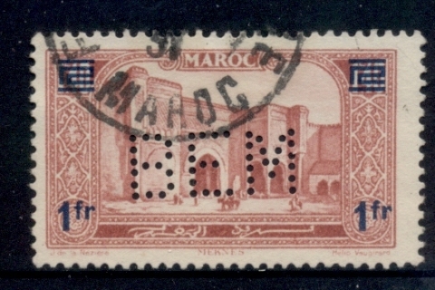 French Morocco 1931 Pictorials Surch 1f on 1.40f Perfin BEM