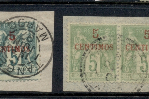 French Morocco 1891-1900 Peace & Commerce 5c 2xshades, green & yellow-green TyII