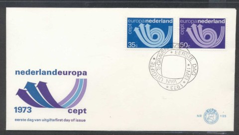 Netherlands-1973-Europa-Posthorn-Arrow-FDC