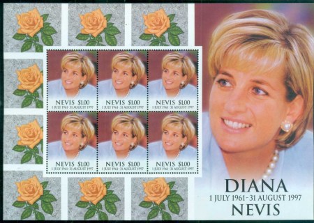 Nevis-1998 Princess Diana in Memoriam, England's Rose MS