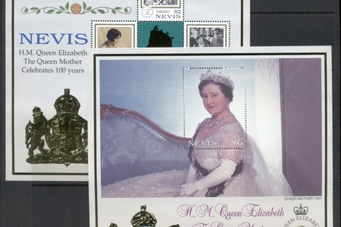 Nevis-1999 Queen Mother 100th Birthday gold foil embossed 2xMS