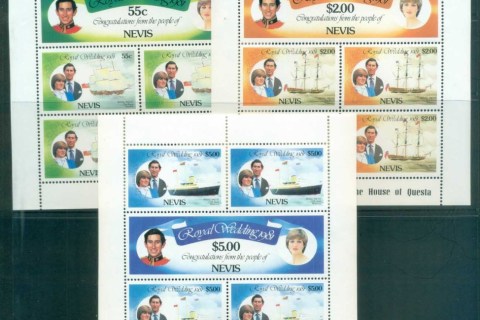 Nevis-1981-Royal-Wedding-Charles-Diana-Sheetlet-3x-MUH-lot81891