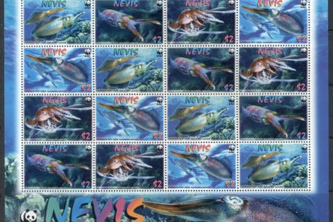 Nevis-2009-WWF-Caribbean-Reef-Squid-sheetlet-MUH