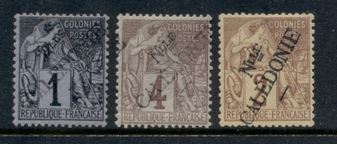 New Caledonia 1892 French Colonies handstamped 1,2,4c unissued ?