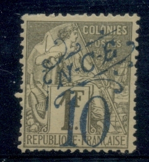 New Caledonia 1892 Commerce 10c on 1f blue