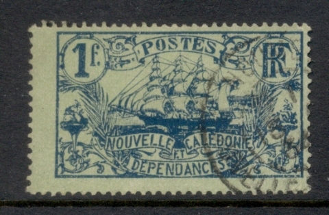 New Caledonia 1905-28 Ship 1f blue on yellow green