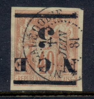 New Caledonia 1883-84 5c on 40c red on straw Surcharge INVERTED