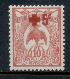 New Caledonia 1917 Kagu Surch red Cross 10c + 5c