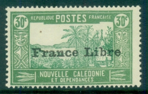 New Caledonia 1941 Pictorials Opt France Libre, Landscape with Chief's House 30c