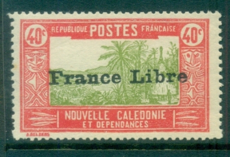 New Caledonia 1941 Pictorials Opt France Libre, Landscape with Chief's House 40c