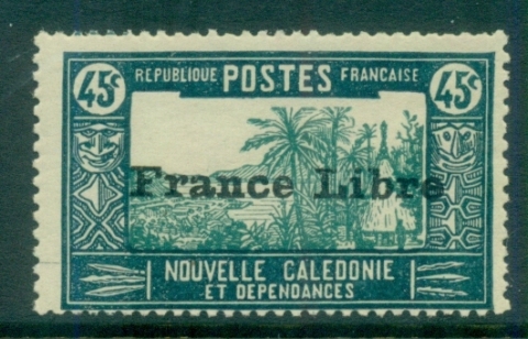 New Caledonia 1941 Pictorials Opt France Libre, Landscape with Chief's House 45c