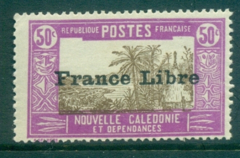 New Caledonia 1941 Pictorials Opt France Libre, Landscape with Chief's House 50c