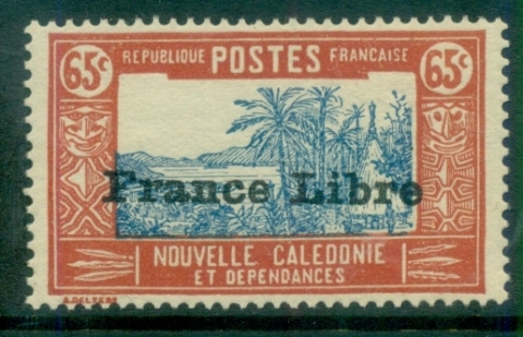 New Caledonia 1941 Pictorials Opt France Libre, Landscape with Chief's House 65c