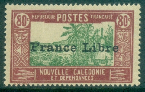 New Caledonia 1941 Pictorials Opt France Libre, Landscape with Chief's House 80c