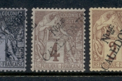 New Caledonia 1892 French Colonies handstamped 1,2,4c unissued ?