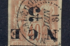 New Caledonia 1883-84 5c on 40c red on straw Surcharge INVERTED